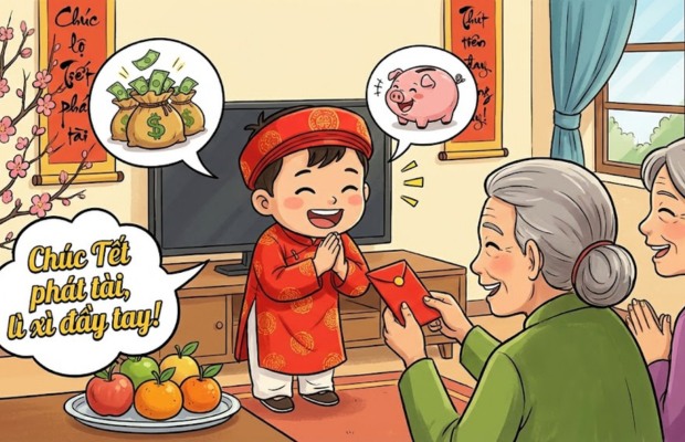 Thơ v&egrave; ch&uacute;c Tết vui nhộn cho b&eacute; nhận l&igrave; x&igrave;