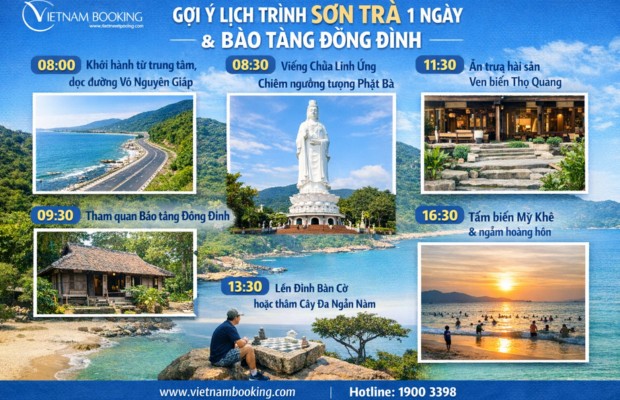 To&agrave;n cảnh Ch&ugrave;a Linh Ứng B&atilde;i Bụt Sơn Tr&agrave; với tượng Phật B&agrave; Quan &Acirc;m