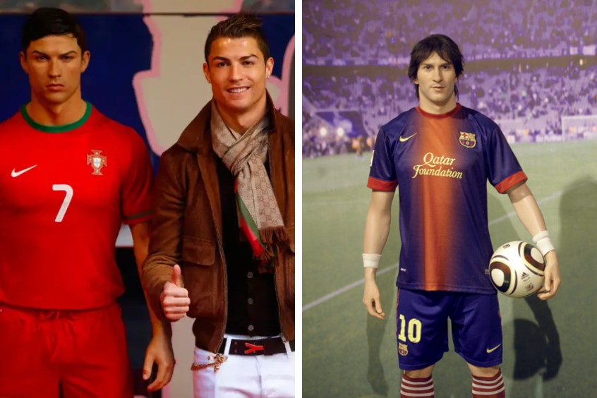 Tượng s&aacute;p Lionel Messi v&agrave; Cristiano Ronaldo nổi bật trong khu vực thể thao