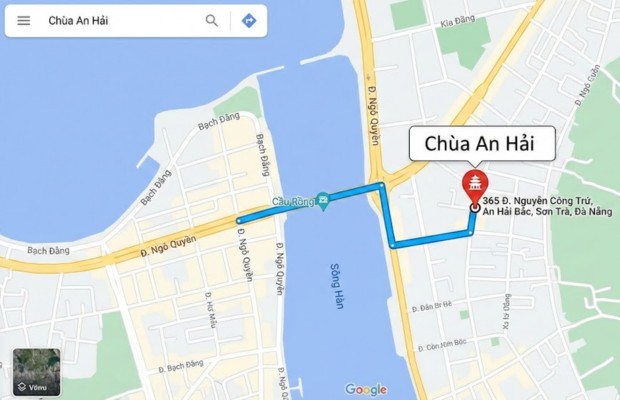 Vị tr&iacute; ch&ugrave;a An Hải Đ&agrave; Nẵng gần cầu Rồng v&agrave; s&ocirc;ng H&agrave;n