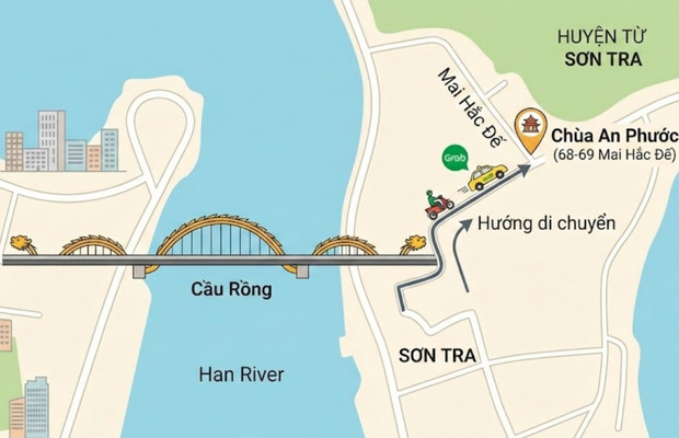 Vị tr&iacute; ch&ugrave;a An Phước Đ&agrave; Nẵng tr&ecirc;n đường Mai Hắc Đế quận Sơn Tr&agrave;