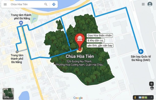 Bản đồ vị tr&iacute; ch&ugrave;a H&ograve;a Ti&ecirc;n Đ&agrave; Nẵng