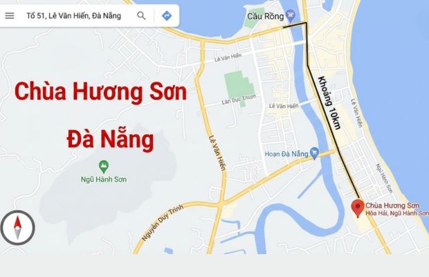 Vị tr&iacute; ch&ugrave;a Hương Sơn Đ&agrave; Nẵng tại phường H&ograve;a Hải gần Ngũ H&agrave;nh Sơn