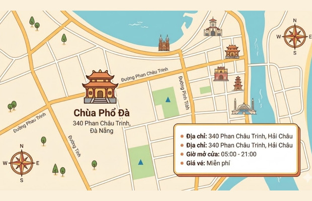 ch&ugrave;a Phổ Đ&agrave; Đ&agrave; Nẵng nằm ngay tại trung t&acirc;m th&agrave;nh phố sầm uất