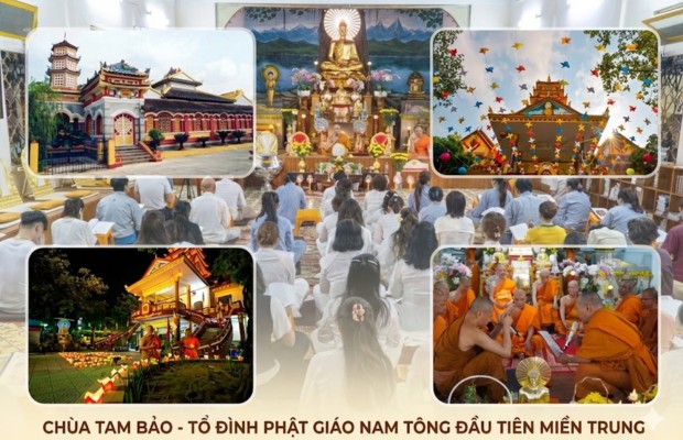 H&agrave;nh lang d&agrave;i v&agrave; kh&ocirc;ng gian kiến tr&uacute;c Ch&ugrave;a Tam Bảo