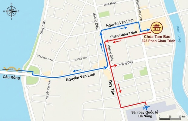 Hướng dẫn đường đi đến ch&ugrave;a Tam Bảo từ trung t&acirc;m