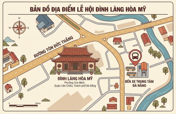 Địa điểm tổ chức lễ hội đ&igrave;nh l&agrave;nh h&ograve;a mỹ