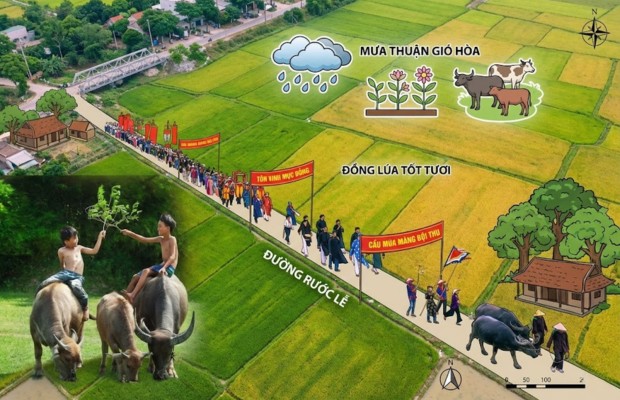 Trẻ em mục đồng trong trang phục khăn mỏ r&igrave;u, &aacute;o c&aacute;nh tại lễ hội rước mục đồng Phong Lệ