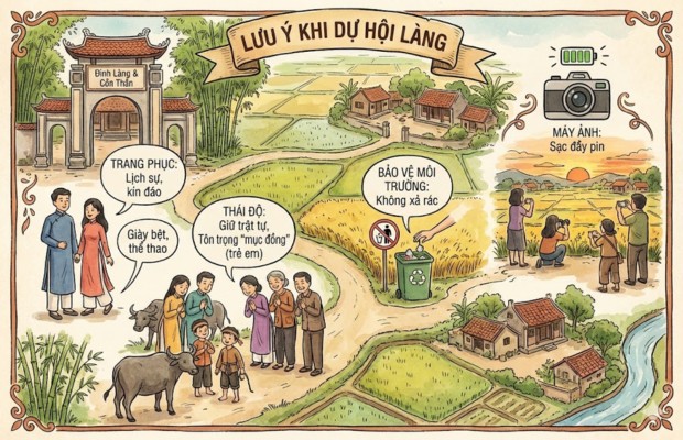 Du kh&aacute;ch mặc trang phục k&iacute;n đ&aacute;o tham gia lễ hội rước mục đồng