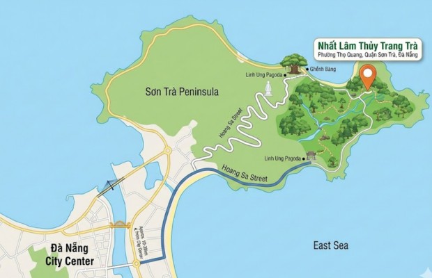 vị tr&iacute; khu du lịch Nhất L&acirc;m Thủy Tr&agrave; Trang thuộc phường Thọ Quang, quận Sơn Tr&agrave;