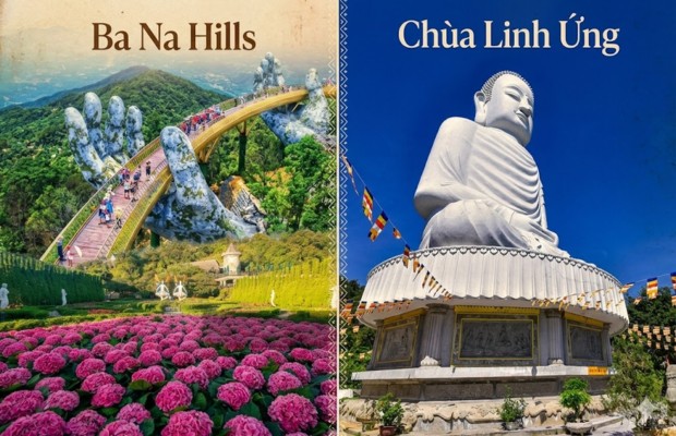 Cầu V&agrave;ng huyền thoại v&agrave; Ch&ugrave;a Linh Ứng linh thi&ecirc;ng