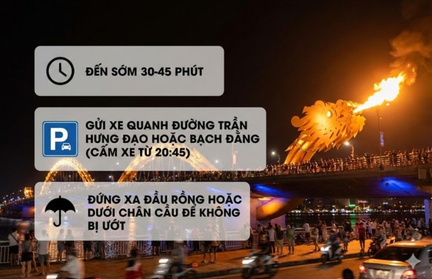 Cầu Rồng phun lửa rực s&aacute;ng về đ&ecirc;m với ngọn lửa cam đỏ mạnh mẽ.