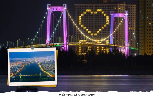 Ngắm th&agrave;nh phố lung linh về đ&ecirc;m b&ecirc;n cầu thận phước