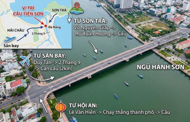 Bản đồ vị tr&iacute; cầu Ti&ecirc;n Sơn Đ&agrave; Nẵng kết nối quận Hải Ch&acirc;u v&agrave; Ngũ H&agrave;nh Sơn