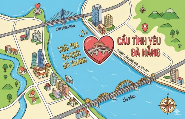 bản đồ vị tr&iacute; của cầu t&iacute;nh y&ecirc;u đ&agrave; nẵng