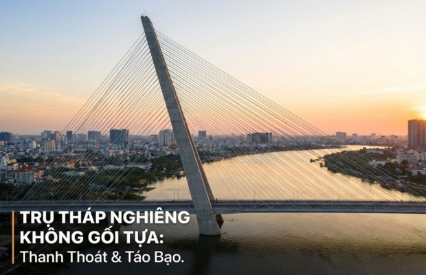 Trụ th&aacute;p nghi&ecirc;ng kh&ocirc;ng gối tựa của cầu trần thị l&yacute;