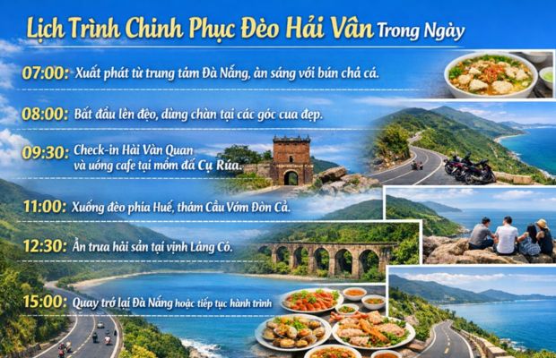 Đường đ&egrave;o Hải V&acirc;n mờ sương với rừng xanh v&agrave; biển ph&iacute;a xa.