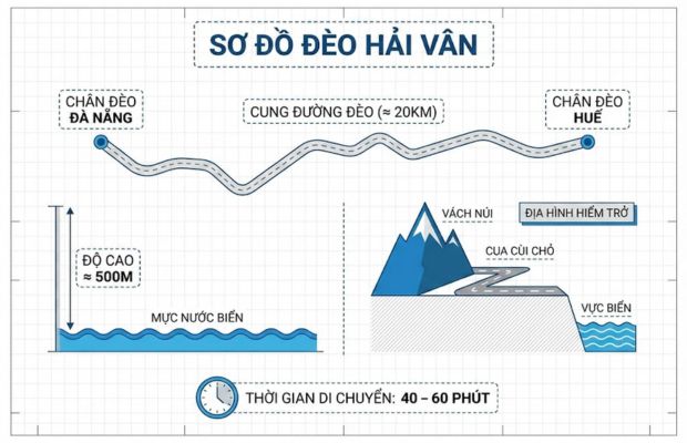 Đường đ&egrave;o Hải V&acirc;n uốn lượn qua rừng xanh, một b&ecirc;n n&uacute;i một b&ecirc;n biển.