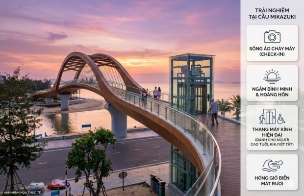 Du kh&aacute;ch chụp ảnh check-in tr&ecirc;n cầu vượt đi bộ Mikazuki Đ&agrave; Nẵng