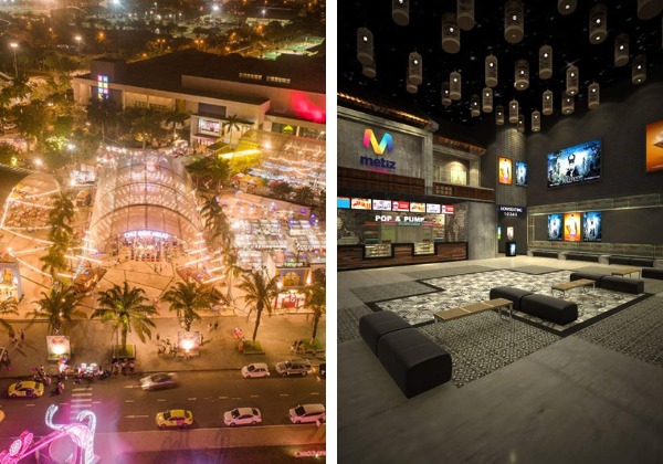 Kh&ocirc;ng gian rực rỡ, lung linh &aacute;nh đ&egrave;n neon tone m&agrave;u ấm n&oacute;ng tại khu vực Helio Center v&agrave; rạp phim Metiz Đ&agrave; Nẵng về đ&ecirc;m.