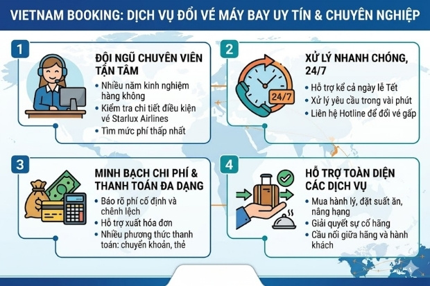 Vietnam Booking l&agrave; sự lựa chọn an t&acirc;m&nbsp;để bạn đổi v&eacute; m&aacute;y bay Starlux Airlines