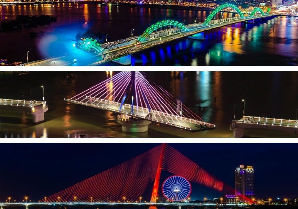 Cầu Rồng Đ&agrave; Nẵng lung linh &aacute;nh đ&egrave;n trong một đ&ecirc;m sương nhẹ