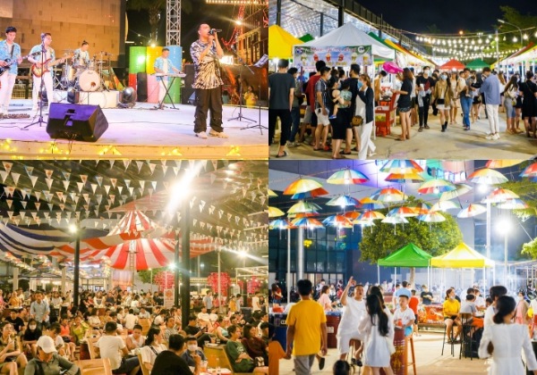 Kh&ocirc;ng gian ẩm thực rực rỡ &aacute;nh đ&egrave;n v&agrave; tấp nập thực kh&aacute;ch tại chợ đ&ecirc;m Helio