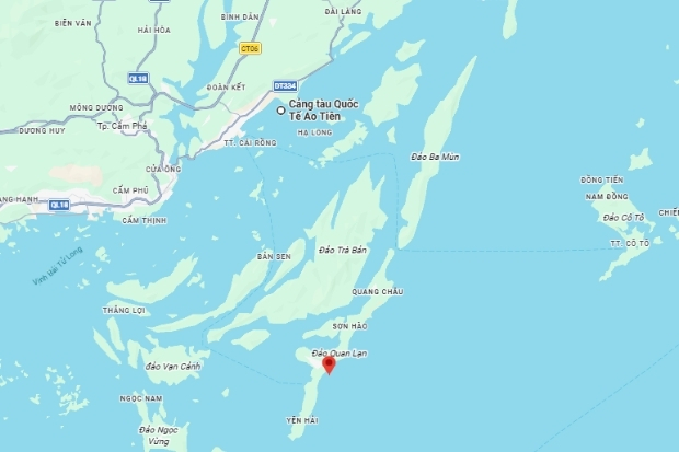 Bản đồ vị tr&iacute; đảo Quan Lạn, c&aacute;ch cảng t&agrave;u quốc tế Ao Ti&ecirc;n khoảng 1 tiếng di chuyển bằng t&agrave;u cao tốc