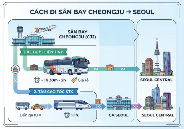 C&aacute;ch đi từ s&acirc;n bay Cheongju về trung t&acirc;m thủ đ&ocirc; Seoul