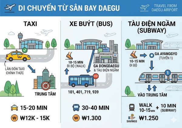 C&aacute;ch di chuyển từ s&acirc;n bay Daegu v&agrave;o trung t&acirc;m th&agrave;nh phố