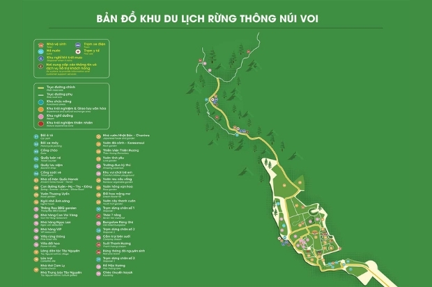 Bản đồ tổng thể c&aacute;c ph&acirc;n khu chức năng v&agrave; 39 điểm tham quan trong khu du lịch