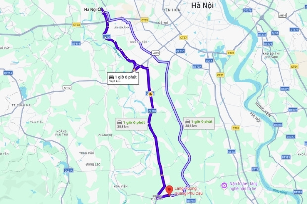 Lộ tr&igrave;nh chuyển từ trung t&acirc;m Thủ đ&ocirc; đến l&agrave;ng hương