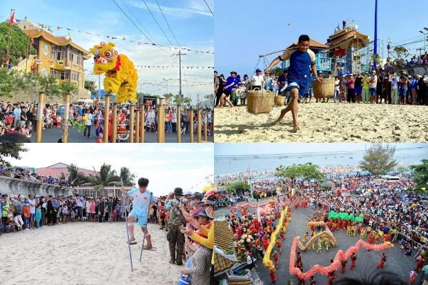 Kh&ocirc;ng kh&iacute; s&ocirc;i động với c&aacute;c tr&ograve; chơi d&acirc;n gian trong lễ hội&nbsp;như v&aacute;c g&aacute;nh c&aacute;t v&agrave; m&uacute;a l&acirc;n tr&ecirc;n b&atilde;i biển Long Hải