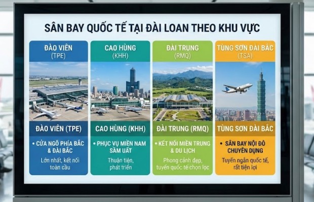 Danh s&aacute;ch c&aacute;c s&acirc;n bay quốc tế ở Đ&agrave;i Loan theo khu vực