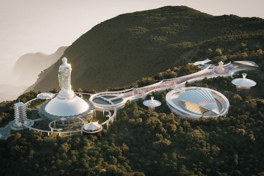 D&atilde;y n&uacute;i Ng&agrave;n Nưa uy nghi ch&iacute;nh l&agrave; điểm tựa t&acirc;m linh cho đại tượng Phật lớn nhất thế giới