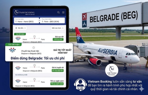 m&aacute;y bay Air Serbia tại s&acirc;n bay Belgrade.