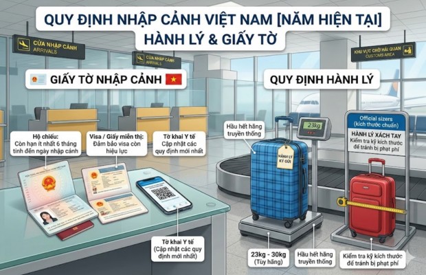 c&aacute;c loại giấy tờ nhập cảnh, hộ chiếu v&agrave; quy định k&iacute;ch thước h&agrave;nh l&yacute; x&aacute;ch tay, k&yacute; gửi.