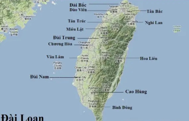 Bản đồ Đ&agrave;i Loan tiếng Việt dễ tra cứu 