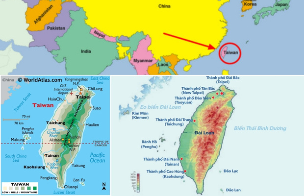 Vị tr&iacute; địa l&yacute; tr&ecirc;n bản đồ Đ&agrave;i Loan