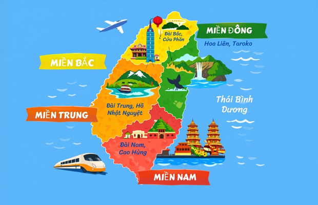 Ph&acirc;n chia 4 v&ugrave;ng du lịch Đ&agrave;i Loan 