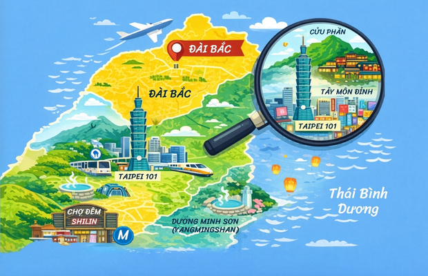 Khu vực Đ&agrave;i Bắc tr&ecirc;n bản đồ Đ&agrave;i Loan