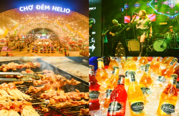 Kh&ocirc;ng gian trẻ trung v&agrave; rực rỡ tại chợ đ&ecirc;m Helio Đ&agrave; Nẵng v&agrave;o buổi tối