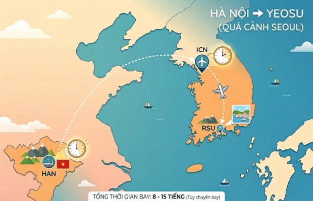 Th&ocirc;ng tin chi tiết chặng bay từ H&agrave; Nội đi Yeosu