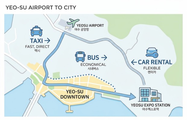 C&aacute;ch di chuyển từ s&acirc;n bay Yeosu về trung t&acirc;m th&agrave;nh phố