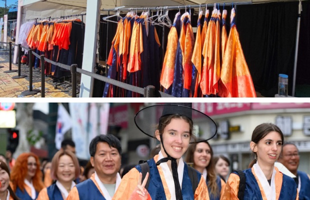 Du kh&aacute;ch trải nghiệm bắn cung v&agrave; mặc Hanbok tại lễ hội văn h&oacute;a Hwaseong Suwon