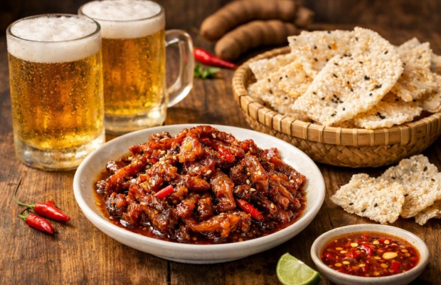 Mực rim me ăn k&egrave;m cơm ch&aacute;y cực ngon 