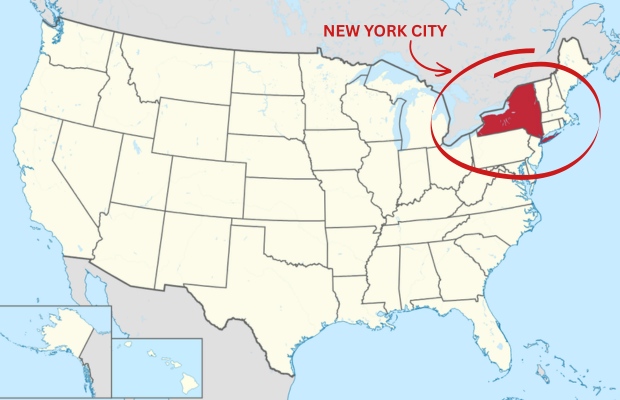 vị tr&iacute; của new york tr&ecirc;n bản đồ thế giới