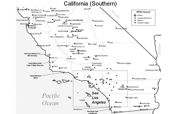  Bản đồ ph&acirc;n bố s&acirc;n bay ph&iacute;a Nam California