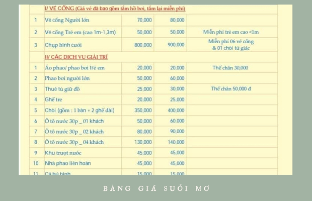 bảng gi&aacute; v&eacute; v&agrave; dịch vụ