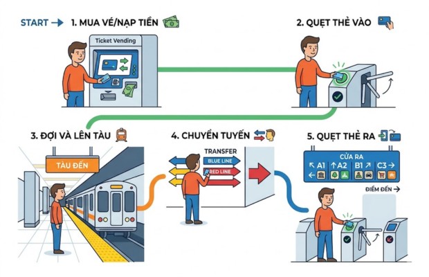 quy tr&igrave;nh sử dụng t&agrave;u điện ngầm